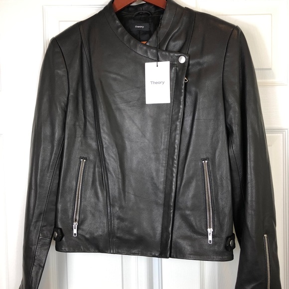 Theory Phelan Black Leather Jacket Coat - Picture 4 of 9